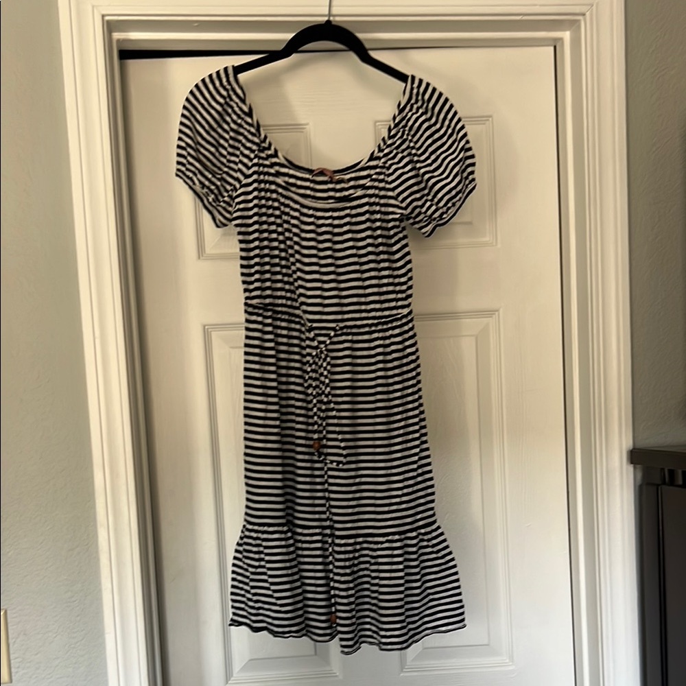 Juicy Couture Black and White Striped Midi Dress